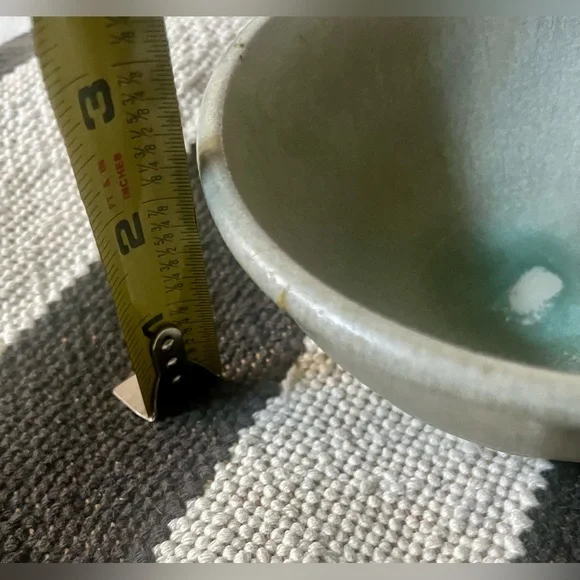 Studio Pottery Bowl Sage Green Drip Glaze Signed Ceramic Modern Coastal Neutral - Picture 9 of 9